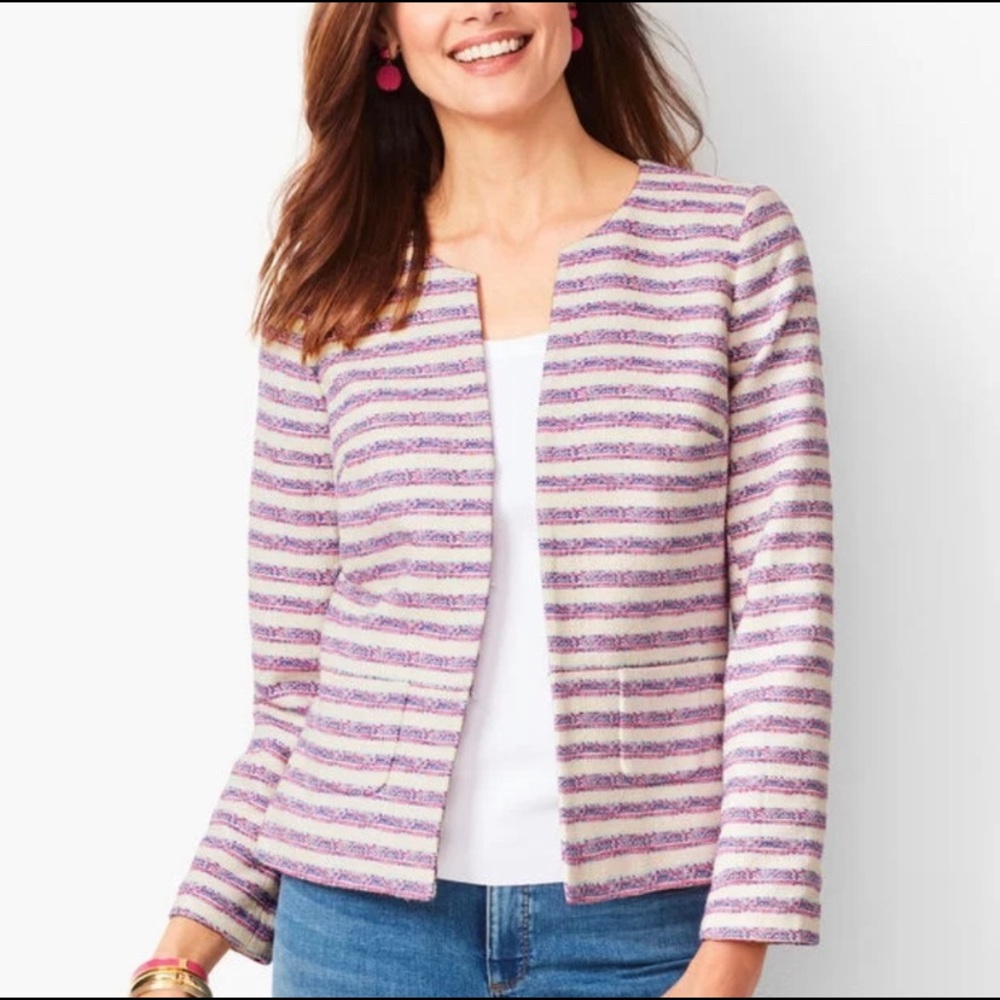 Talbots Striped Hook/Latch Blazer Pink Blue White